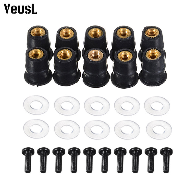 10/30 piezas tuerca de pozo M5 5mm M6 goma métrica parabrisas de motocicleta tuerca de remache de goma con accesorios para Honda para Suzuki