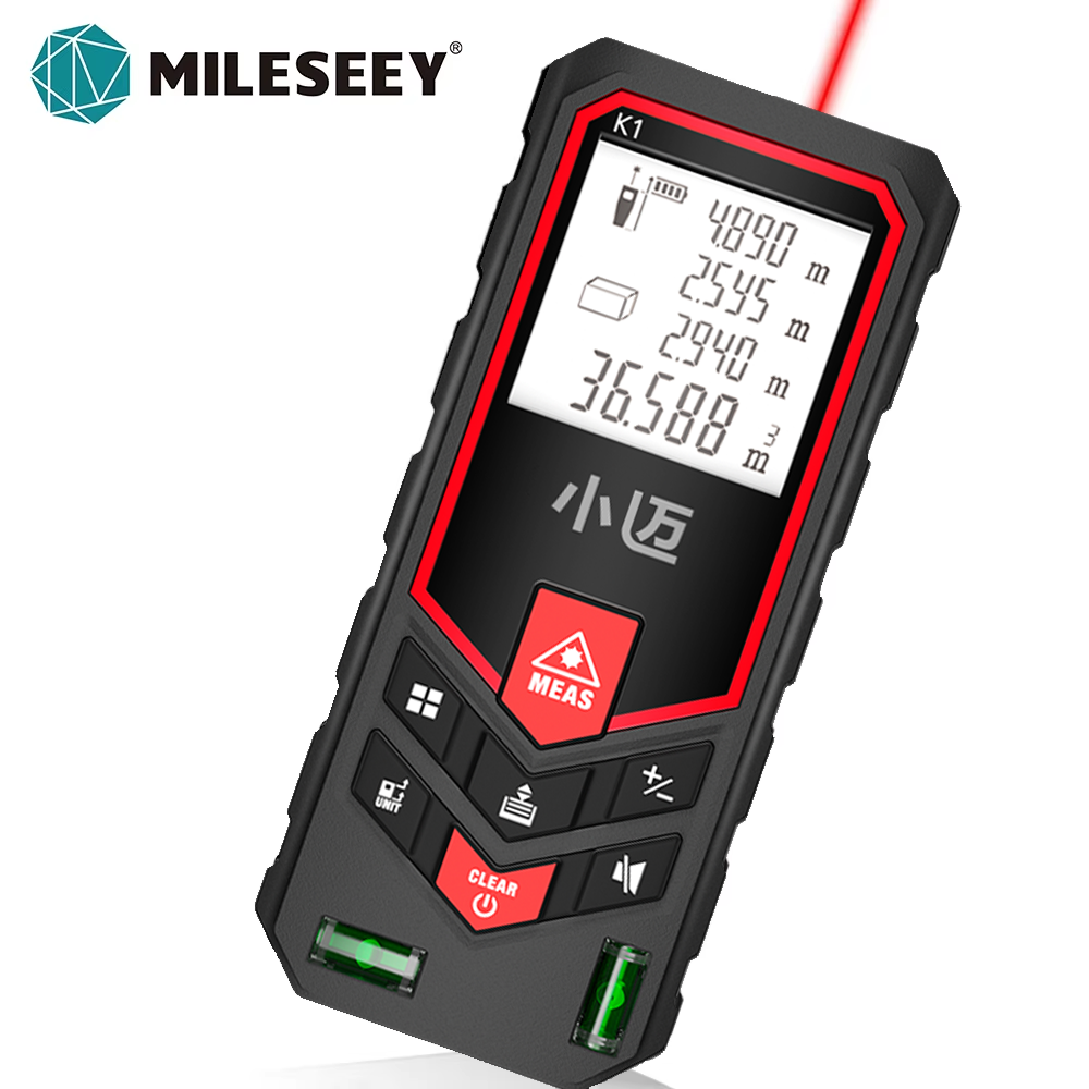 MILESEEY K1 Cinta métrica láser 50M 70M 100M 120M Medidor de distancia láser de burbujas horizontal doble