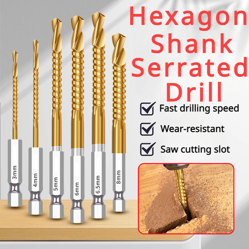3/6Pcs Multifunction Drill Bits for Wood Hex Shank Metal Drill Bit Titanium Auger Punch Tools Hole Saw Kit Professional Drills