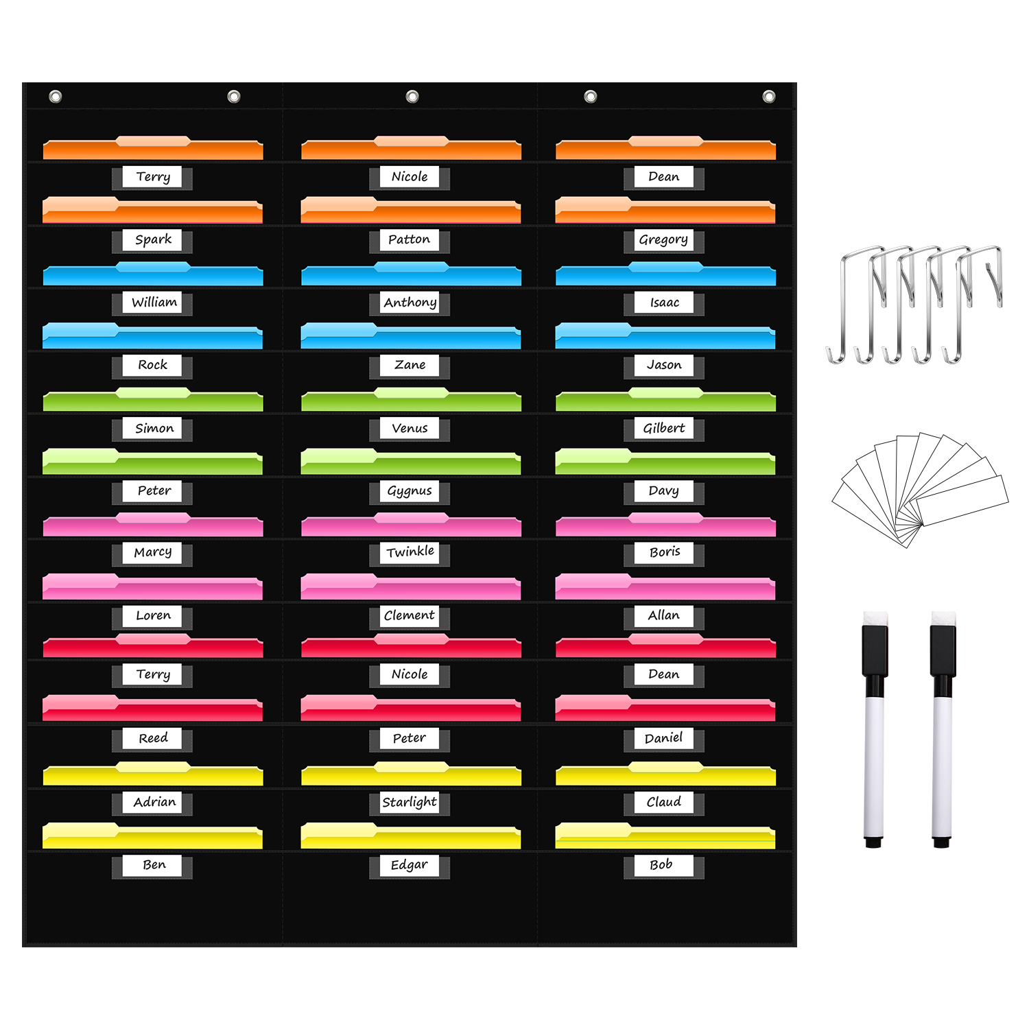 Aktenaufbewahrungs-Taschendiagramm mit 36 Fächern und Namensschild-Taschen, hängender Wandordner für Klassenzimmer und Büro