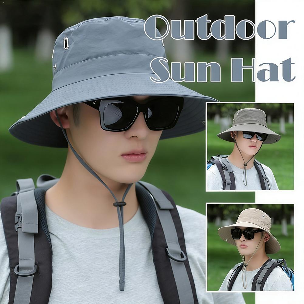 Men's Summer Outdoor Sun Hat UPF 50+ Wide Brim Fisherman Hat Breathable Mesh Fishing Hiking Bucket Hat Foldable Boonie Cap