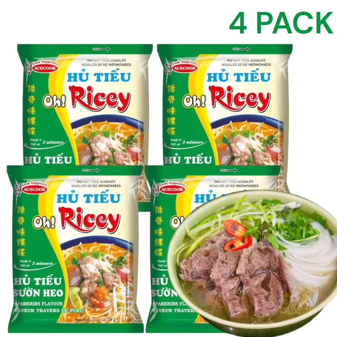 4 Packs ACECOOK Instantreisnudeln Ribs spareribs flavor 4x70g - Schnelle Asia-Nudeln - Instant-Mahlzeit - Würzige Brühe - Snack für unterwegs-Perfekt für schnelle Mittagspausen, Büro oder als Snack