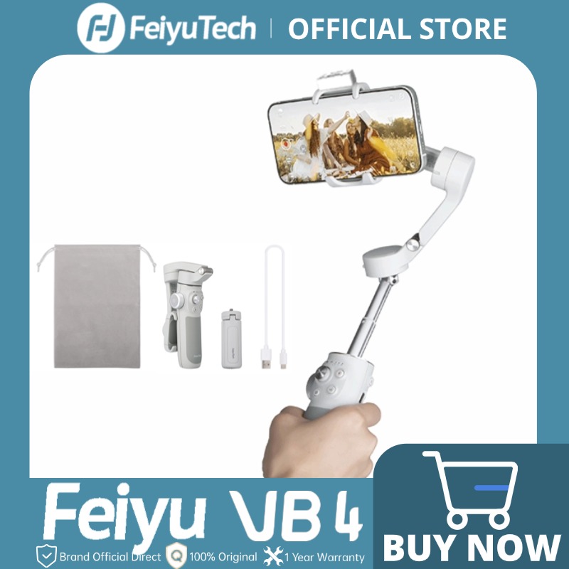 Stabilisateur de smartphone FeiyuTech VB4 avec suivi IA du visage, cardan 3 axes, perche à selfie intégrée, enregistrement vidéo pour iPhone/Android
