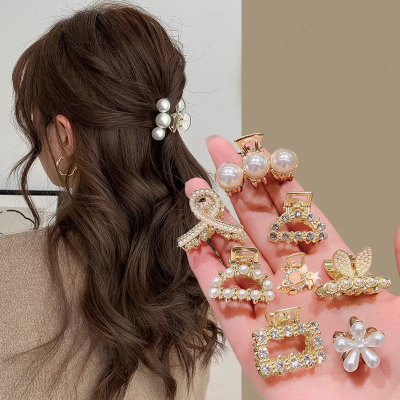 6/8/10 pçs/set pequenas pérolas de strass geométrico metal garras de cabelo para mulheres meninas doce mini grampos de cabelo acessórios para o cabelo