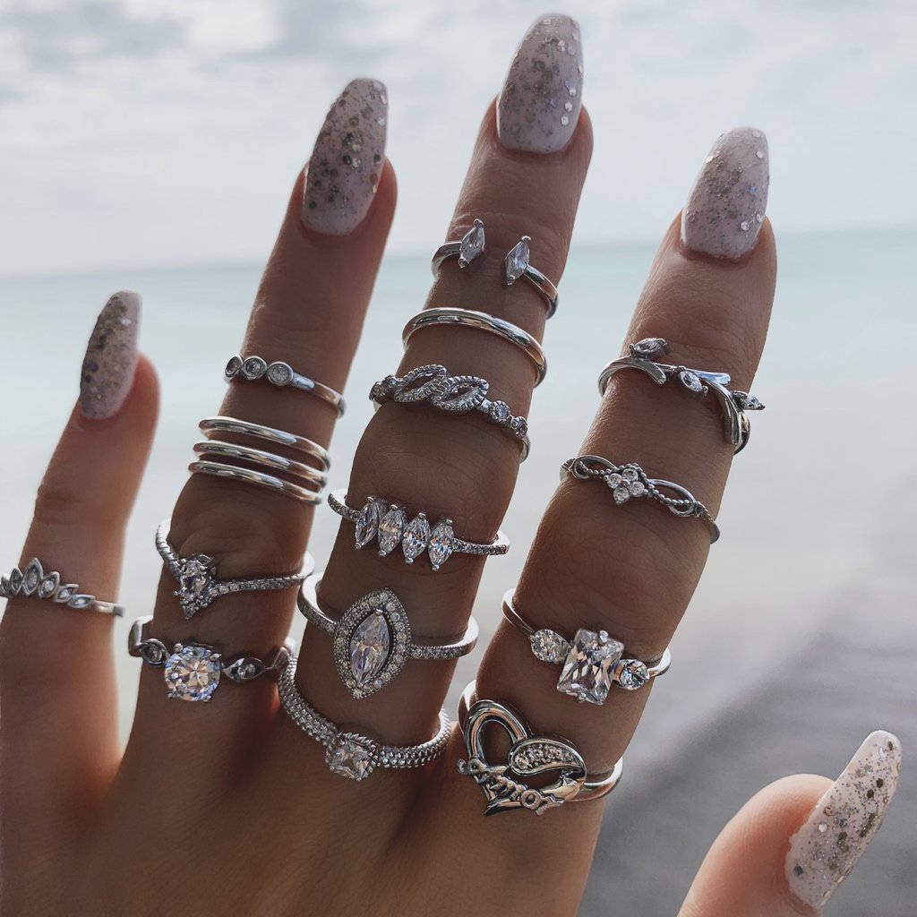 Bague Simple et tendance pour femmes, 15 pièces/ensemble, breloque en cristal Zircon, Index géométrique, bijoux délicats, cadeaux, 2022