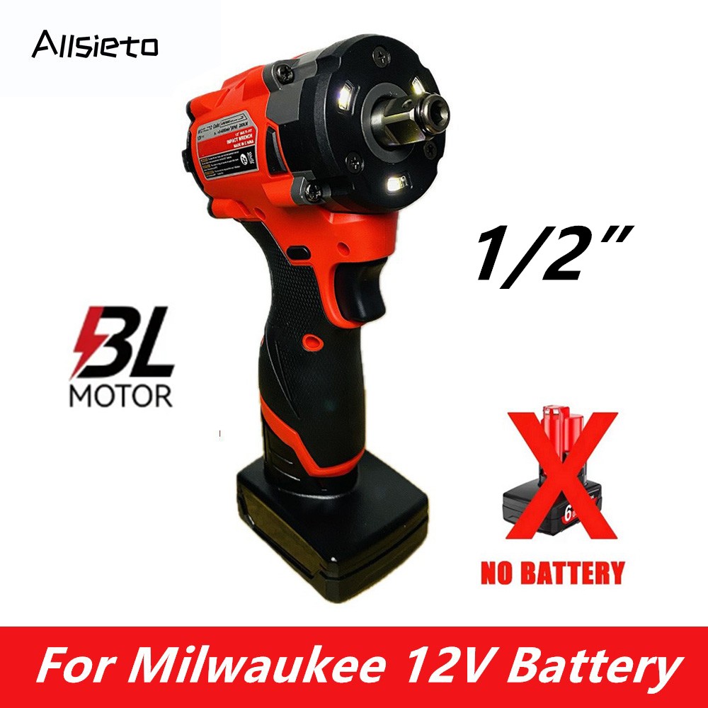 For Milwaukee 12V Battery Small Electric Wrench Brushless 1/2” Battery Wrench Screwdriver Impact Drill Rechargable Power Tools