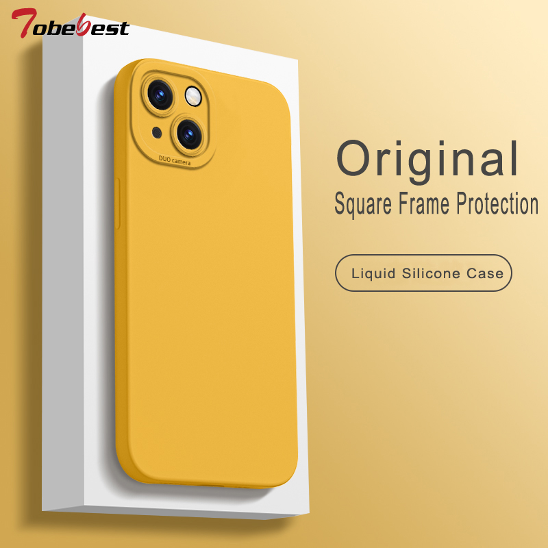 Funda de silicona líquida con protección de marco cuadrado, carcasa suave para Iphone 14, 13, 12 MINI, 11 Pro, XS Max, XR, X, 8, 7 Plus, SE 2020
