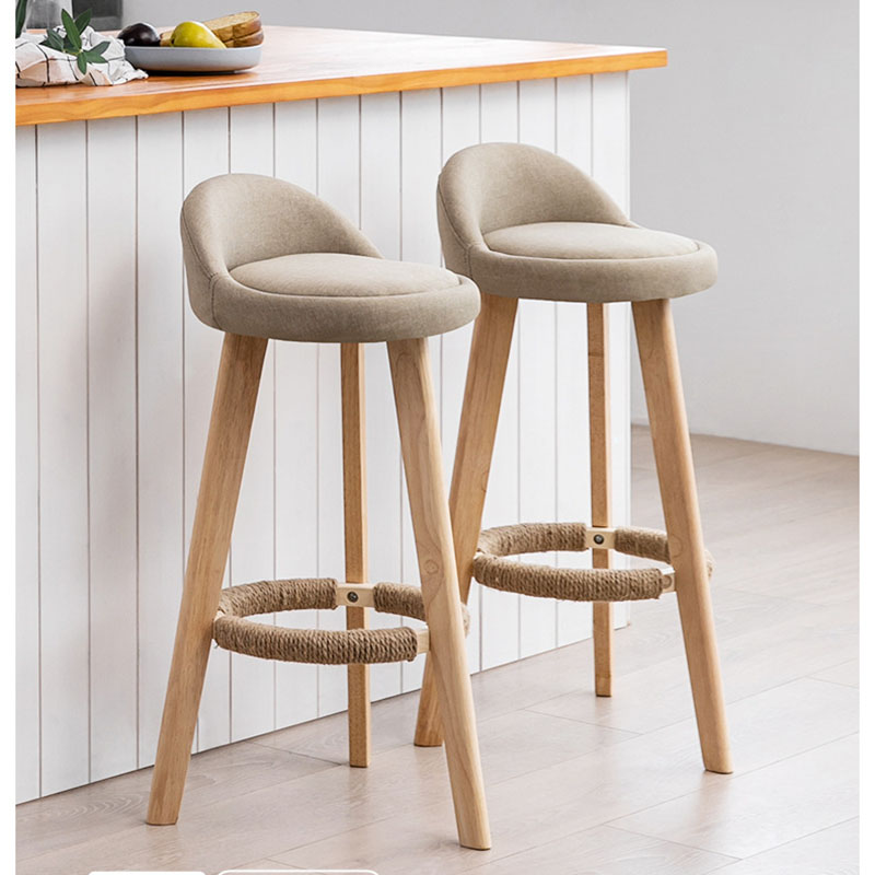 Taburetes de bar de altura sin respaldo, taburetes altos de madera para isla de cocina, sillas de bar modernas, taburetes de bar de algodón y lino, muebles