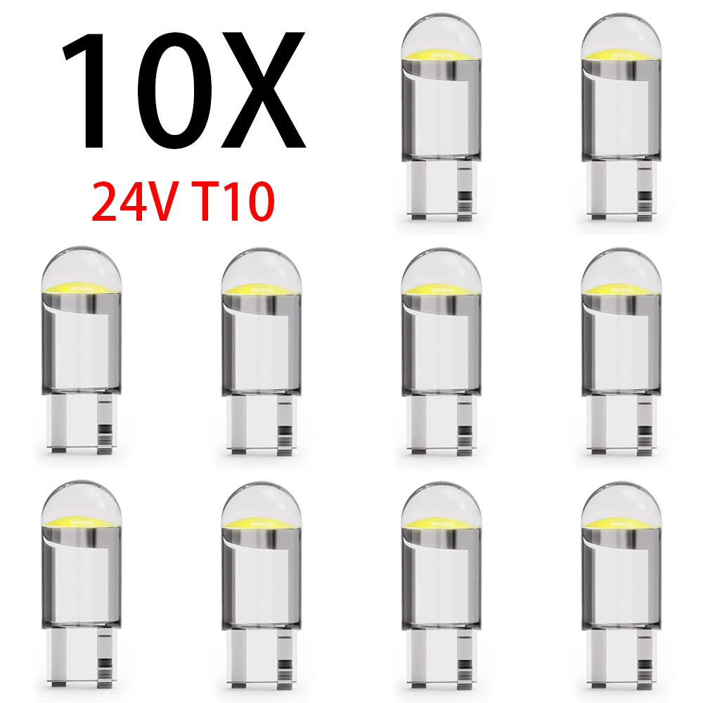 10X Auto LED Licht T10 W5W COB SMD Voor Vrachtwagen Interieur Dome Leeslampen Opruiming Lampen Parkeersignaal Verlichting 24V Accessoires