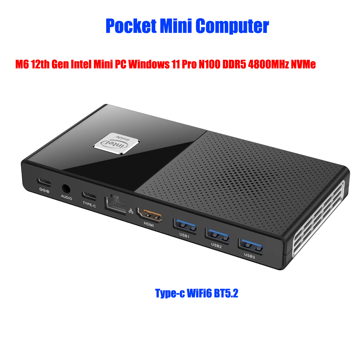 Mini PC de bolsillo M6 intel 12th N100 N200 DDR5 ordenador pequeño Vesa Stick gamer PC HDMI2 4K @ 60Hz WiFi 6 BT5.2 N5105 Windows11 TV BOX