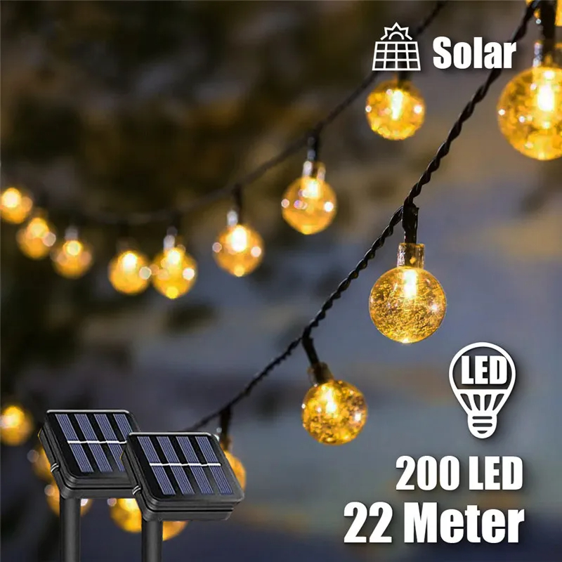 Lampu Peri Tenaga Surya 200 LED Lampu Tali Taman Luar Ruangan Lampu Dekorasi Pernikahan Lampu Natal Garland Tahan Air IP65