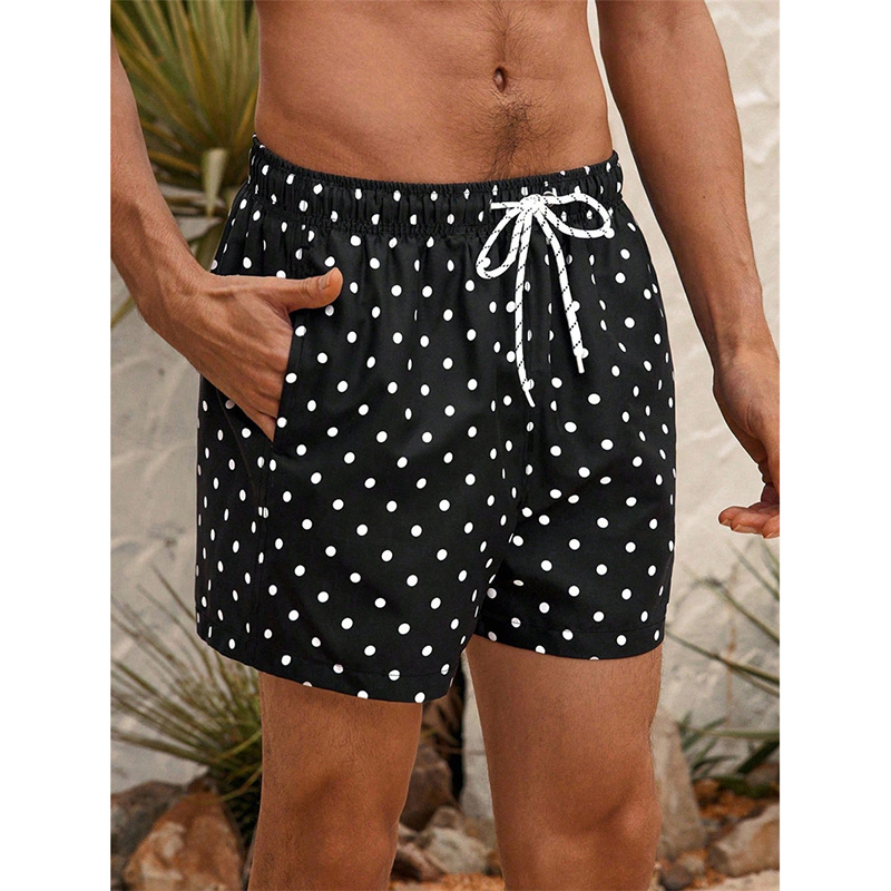 Męskie szorty plażowe w stylu retro z wzorem w kropki, odzież męska, nadruk 3D kwiatów, wakacyjne, letnie, luźne, krótkie, letnie szorty typu boardshorts.