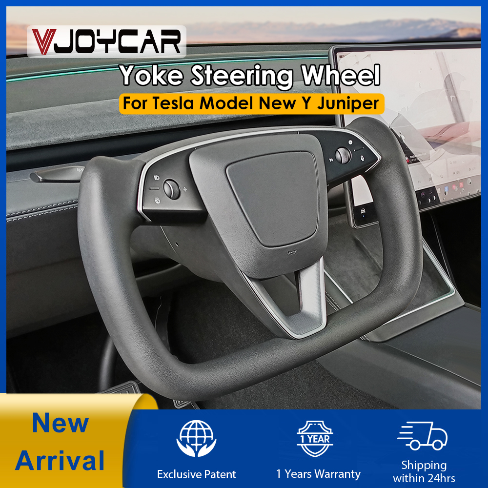 Manija de yugo 2025 para nuevo modelo Y, volante de yugo calefactor para Tesla, accesorio personalizado de cuero de carreras personalizado