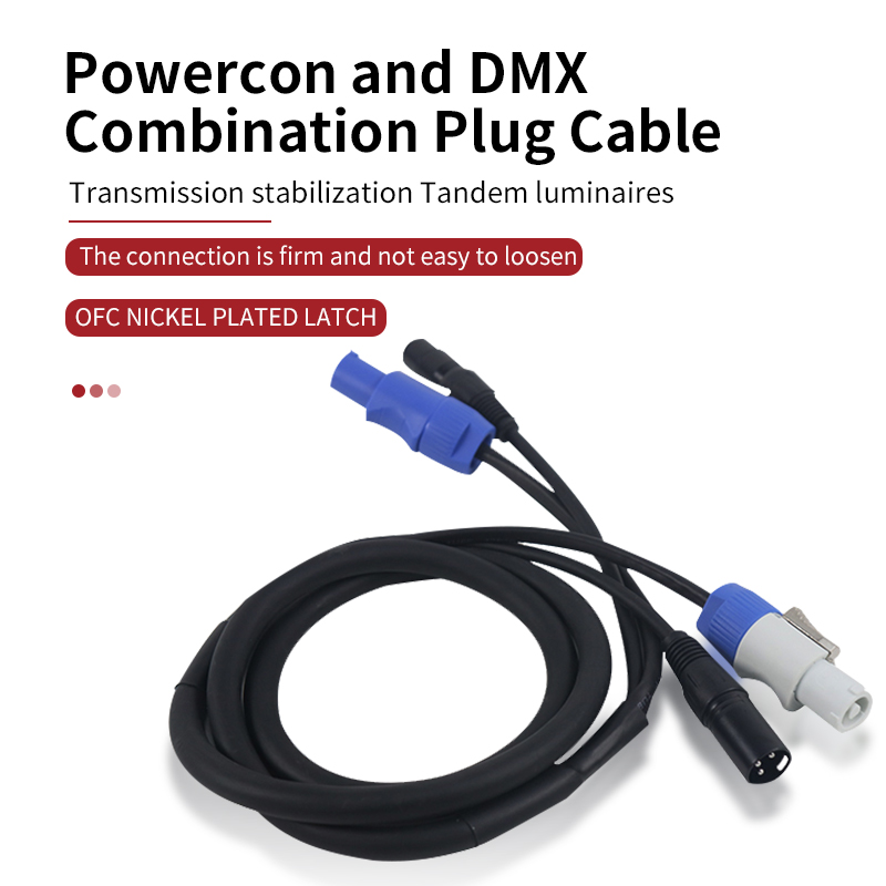 Cable de alimentación DMX, combinación de enchufe Powercon y accesorios de línea de señal DMX XLR para escenario, boda, DJ, discoteca