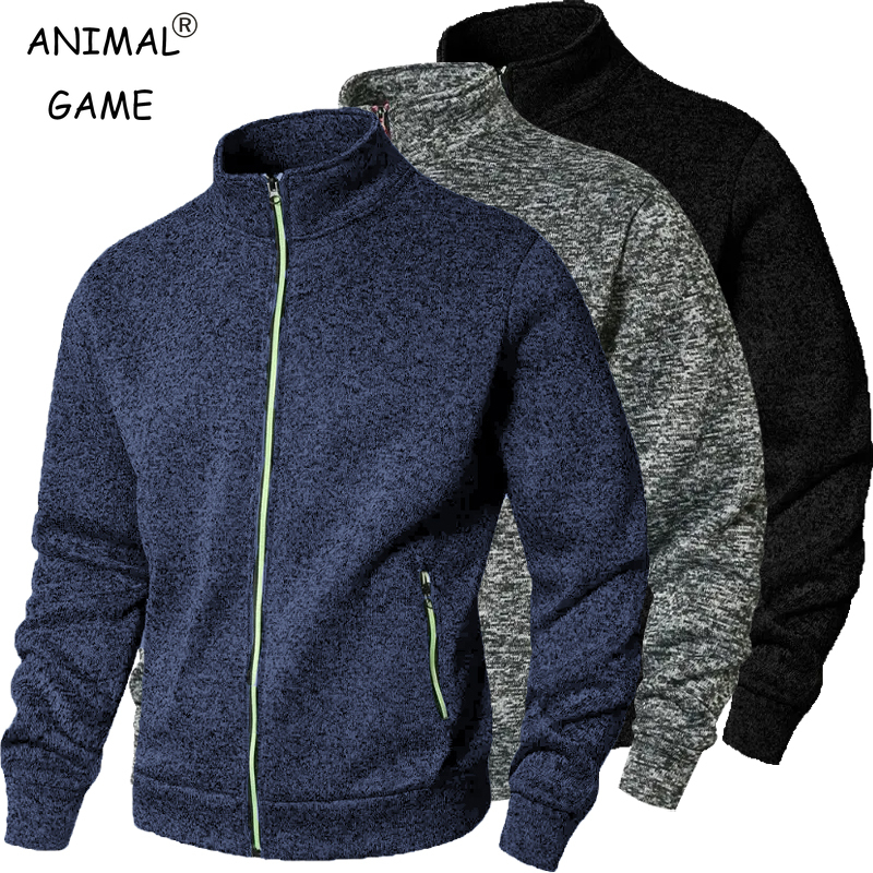 Autumn Men's Stand Sweatshirts Zipper Cardigan Coats Outdoor Long Sleeve Streetwear Sport Turtleneck Warm Oversize Outerwear