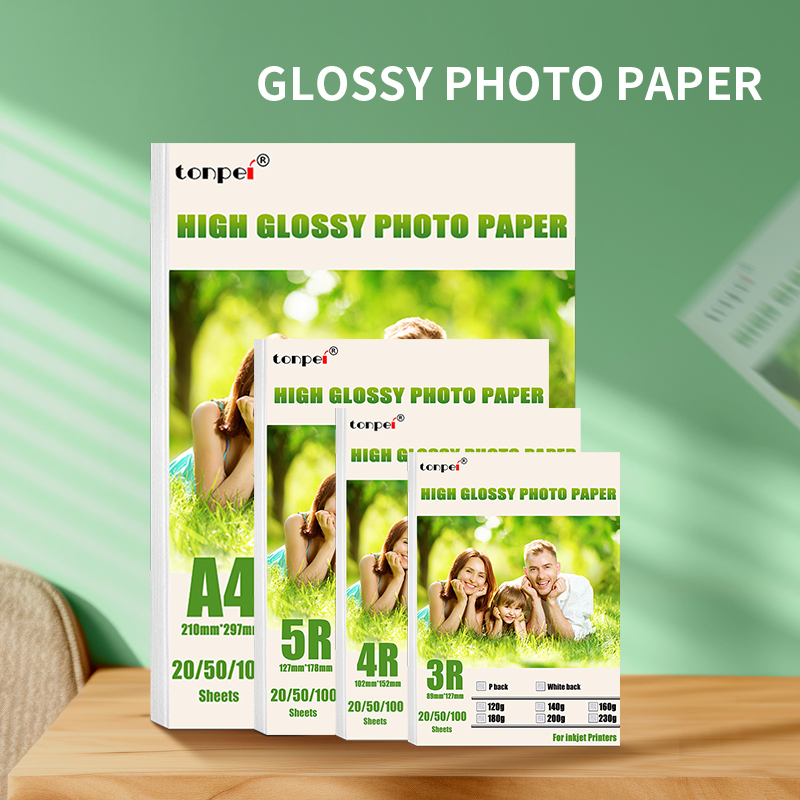 Papel fotográfico de alto brillo, especificación múltiple, 3R, 4R, 5R, A4, papel de impresión fotográfica, impresora de inyección de tinta, papel fotográfico brillante de un solo lado de 180G