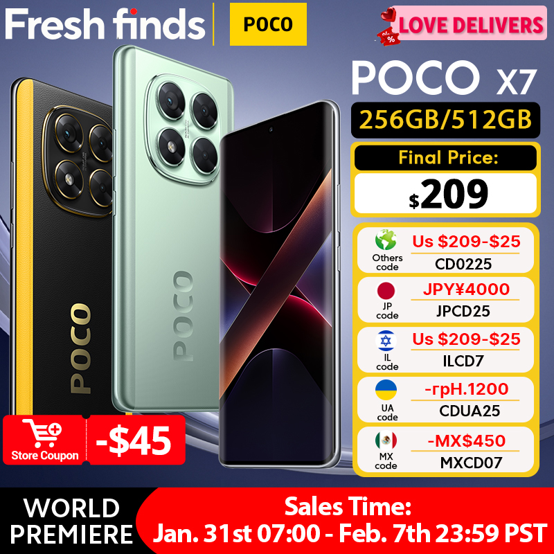 【Brand+】POCO X7 Smartphone Dimensity 7300-Ultra 6.67"120Hz AMOLED Display 45W 5110mAh 50MP Camera IP68 Xiaomi HyperOS NFC