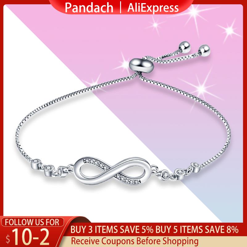 PANDACH-pulsera ajustable Infinity de Plata de Ley 925 auténtica para mujer, pulsera de 8 palabras, moda caliente, regalo, CMB81