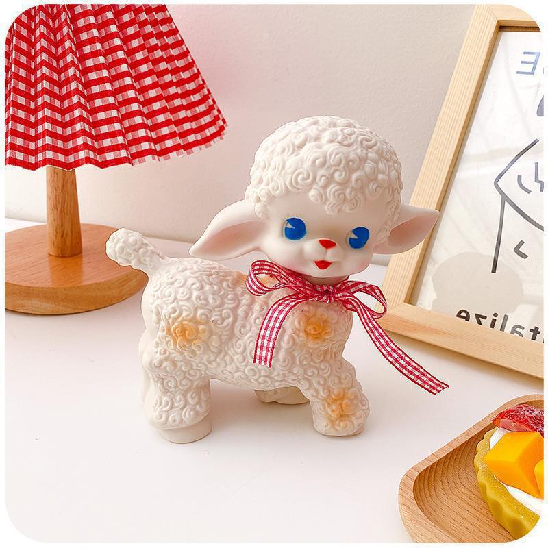 Retro Klassieke Rubber Schapen Pop Schattige Meisje Sweetheart Stem Dier Gift Model Lam Statische Bureau Kamer Woonaccessoires Ornamenten