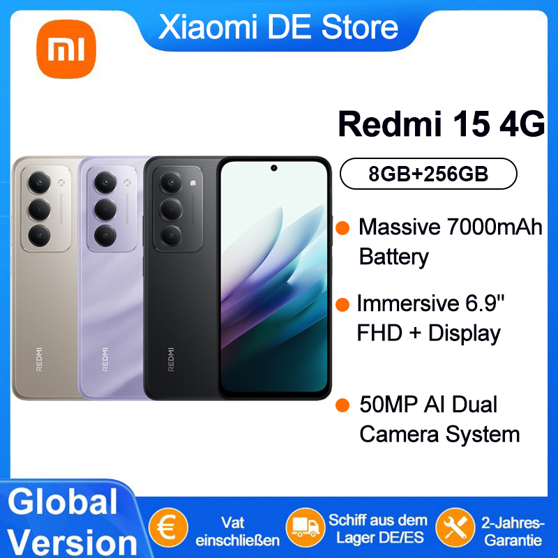 【Xiaomi】Version mondiale Smartphone Redmi 15 4G 8 Go/256 Go Puissant Snapdragon ® 685 AI Double Caméra 6,9" FHD 7000mAh