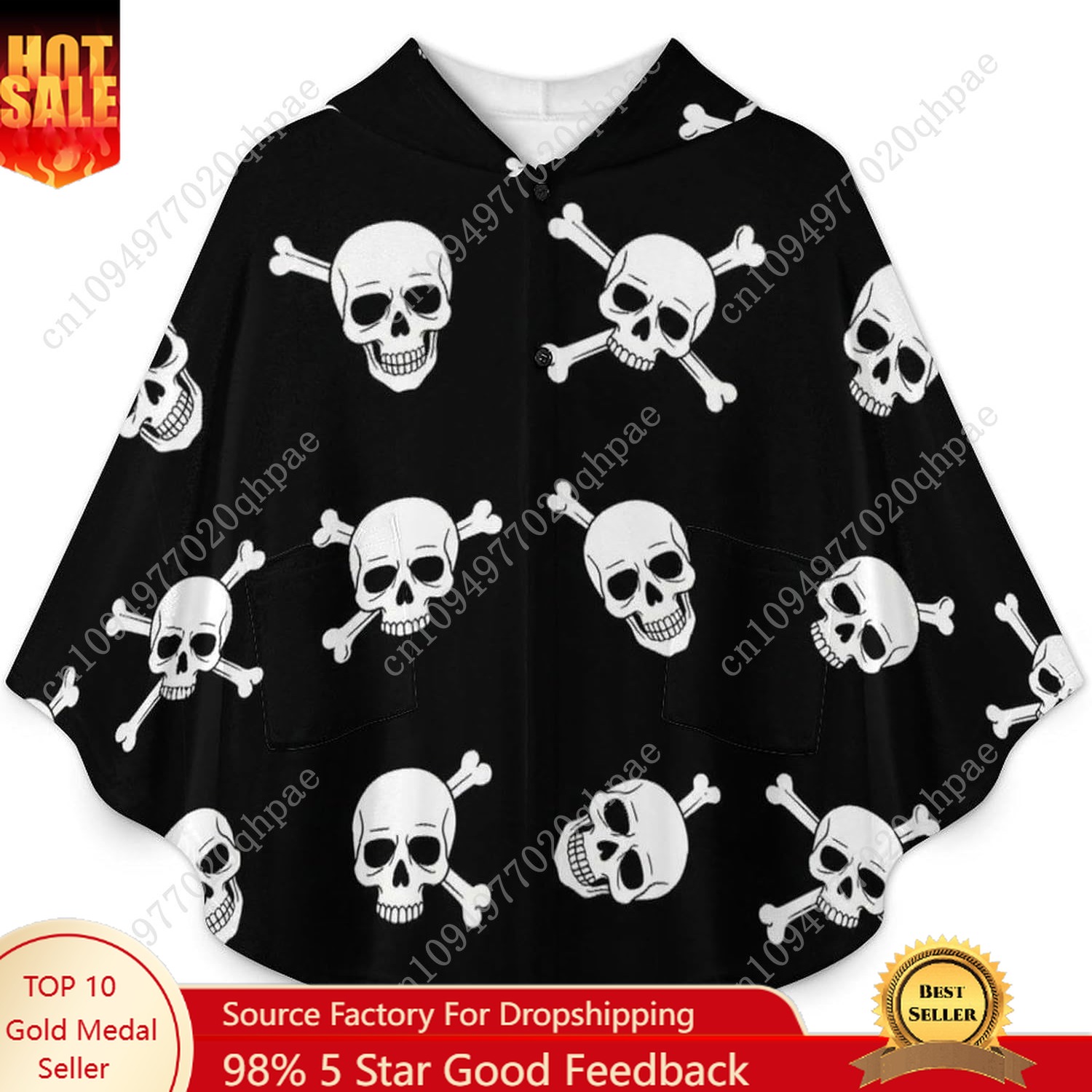 Cozy Flannel Blanket Sweater,Skull Crossbones Oversized Hoodie With Pockets For Kids And Teenagers