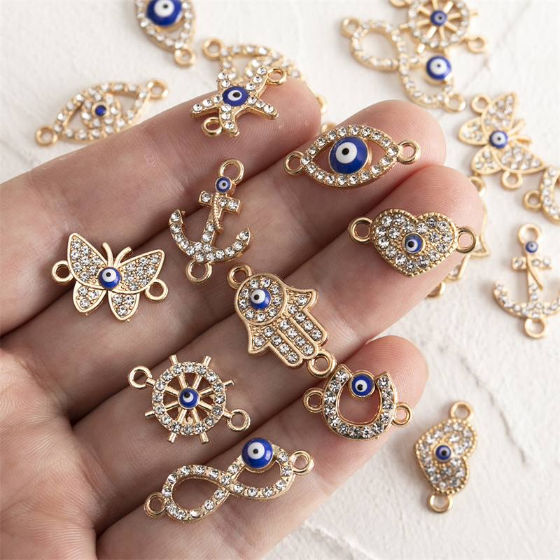 20 pçs/lote cor dourada multi-estilo strass olhos de cristal pingente diy pulseira colar para acessórios de jóias
