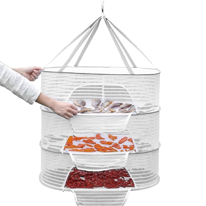 1/2/3 Tier Portable Mesh Clothes Hanging Dryer Folded Herb Rack for Buds Fruits Hydroponics Flowers Vegetables Fish Clothes Doll