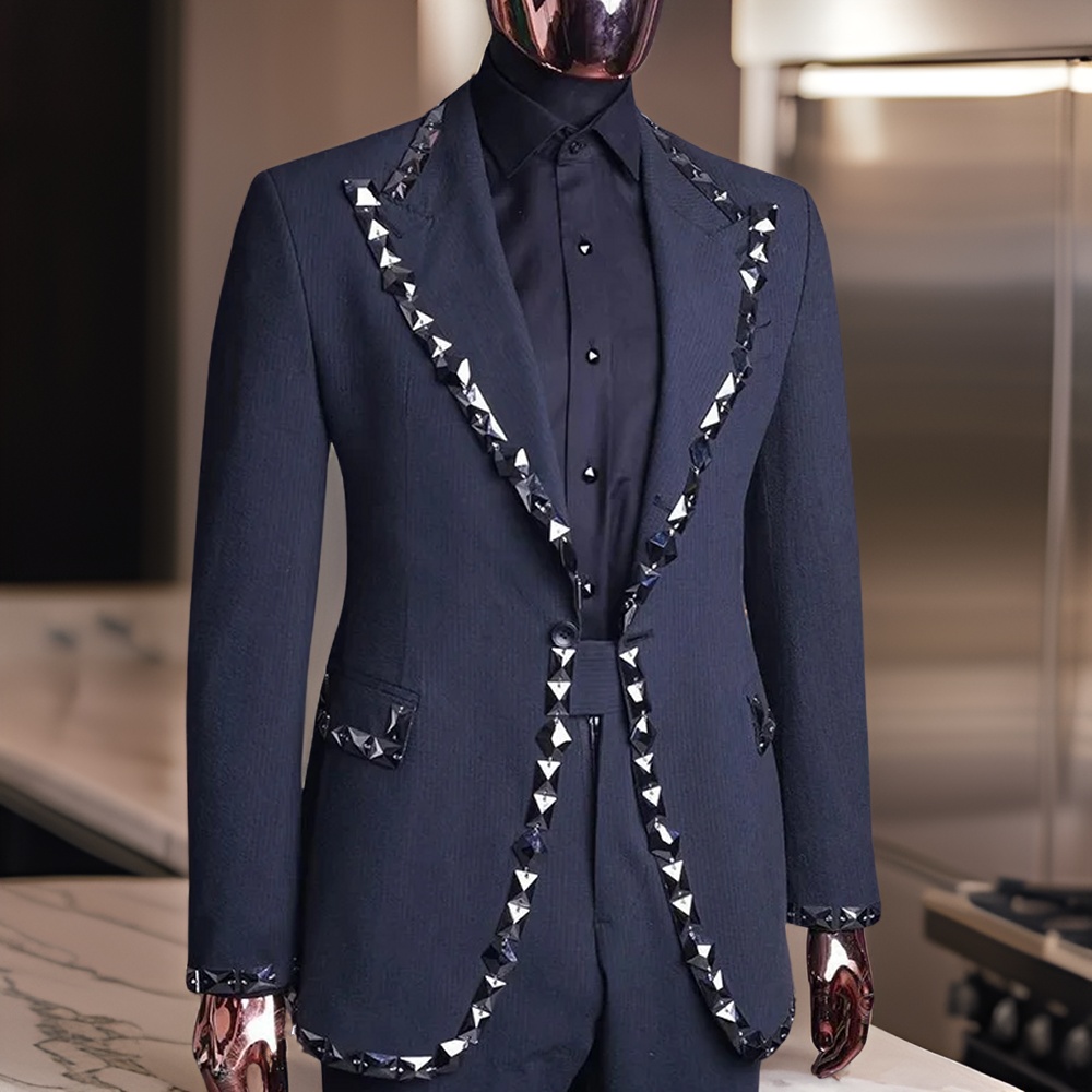 Ternos de casamento com miçangas para homens, conjunto de blazer personalizado com lapela entalhada, 2 peças, smoking, padrinho, moda, jaqueta com calças