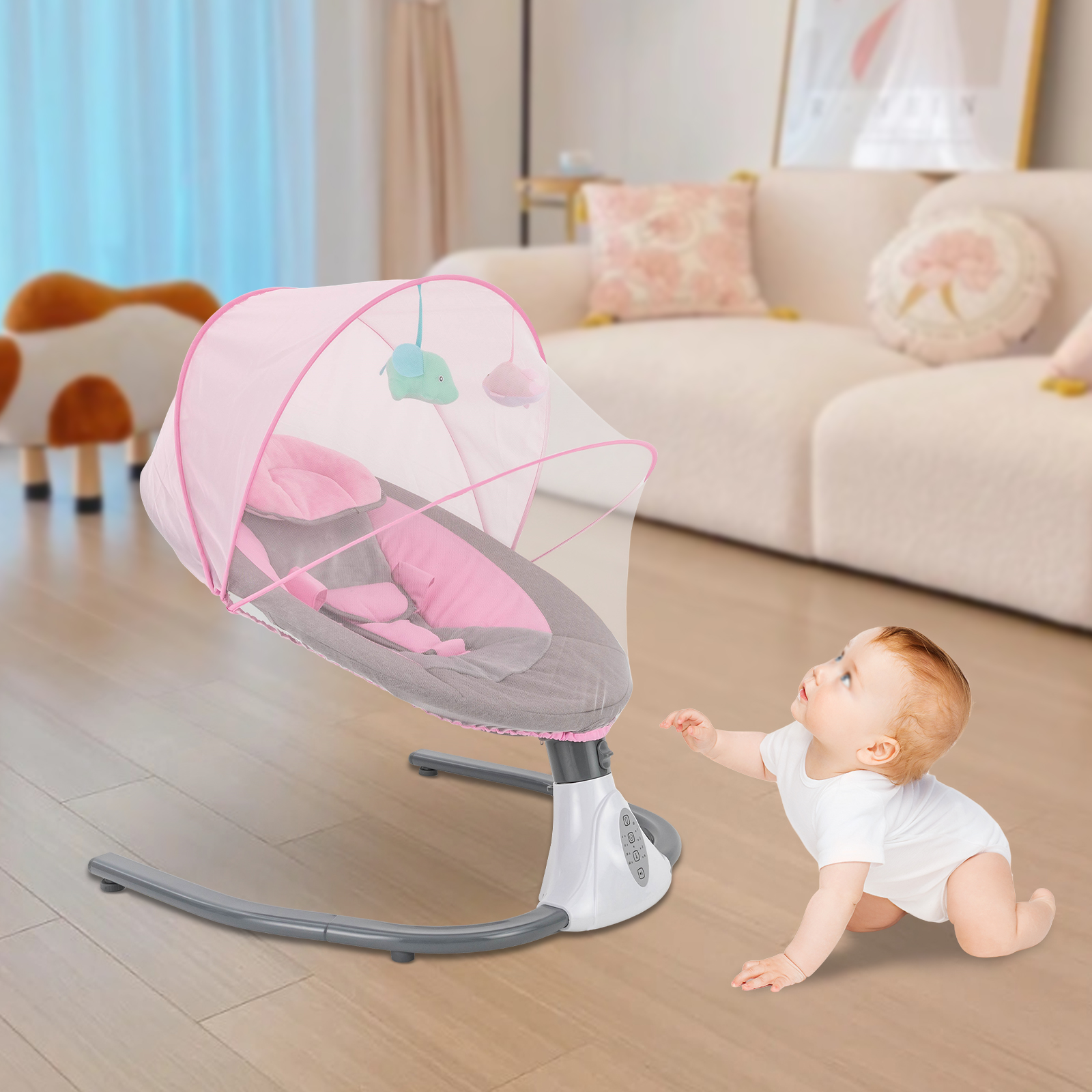 Columpios eléctricos para bebés a niños pequeños, cama de noche con ruedas, bolsa de viaje, habla de música para niños y niñas recién nacidos