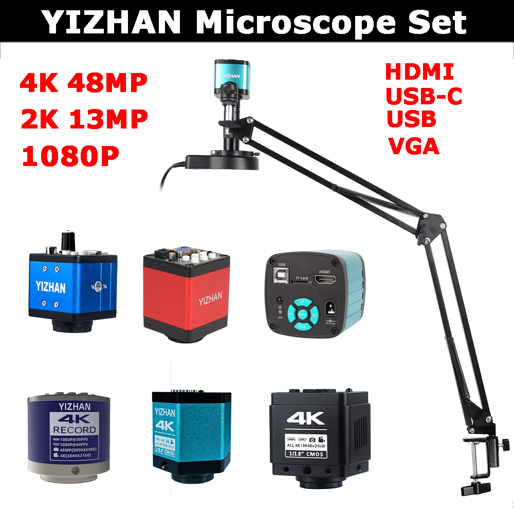 Yizhan 4k 48mp hdmi vga usb microscópio de vídeo industrial para solda pcb 1080p hd câmera digital 1-150x zoom c montagem lente 2k, envio do Brasil, sem imposto, envio rápido