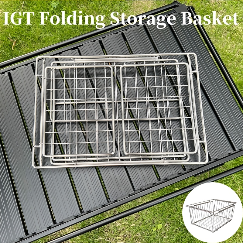 Cesta de almacenamiento plegable IGT, escurridor de una unidad de acero inoxidable, accesorios de mesa multifuncionales para rollo de huevos para acampar al aire libre
