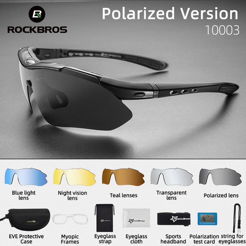 Rockbros polarizado óculos esportivos dos homens óculos de sol ciclismo estrada mountain bike óculos 5 lente mtb