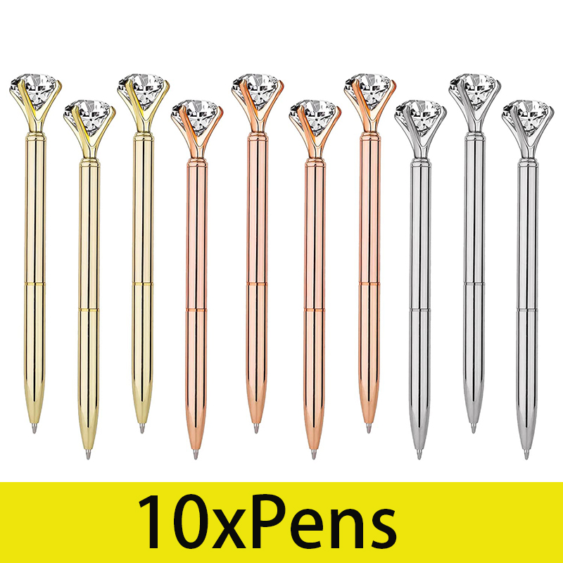 ปากกาเพชร10ด้ามปากกาบอลพอยท์น่ารักอุปกรณ์สำนักงานของขวัญสำหรับครูของขวัญแปลกใหม่ปากกาบอลพอยท์คริสตัลหมึกสีดำ