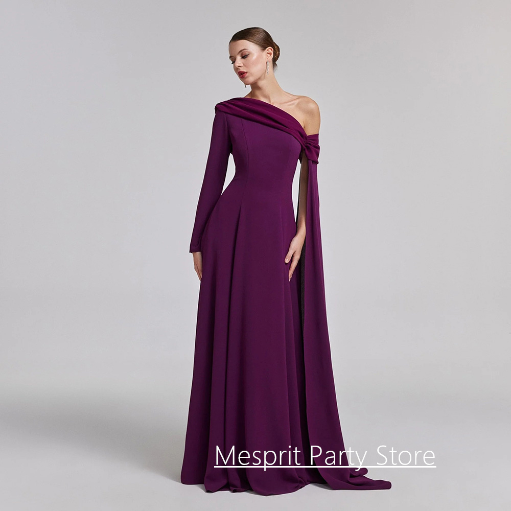 Purple Evening Dress Customized One Shoulder Long Sleeve Floor Length A Line Formal Prom Dresses Wedding Party Gowns