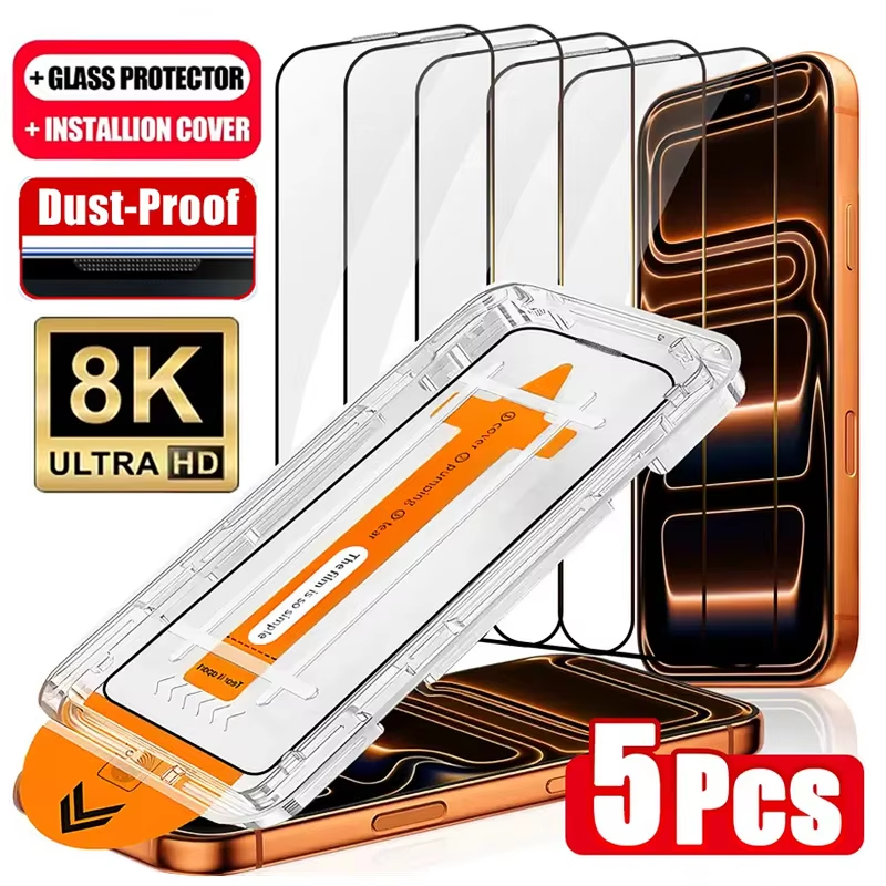 1-5 шт. закаленное стекло для iPhone 17 Pro Max 17 Air 16 15 14 Plus 13 12 Mini 11 XR XS X Защитные пленки для экрана без пыли