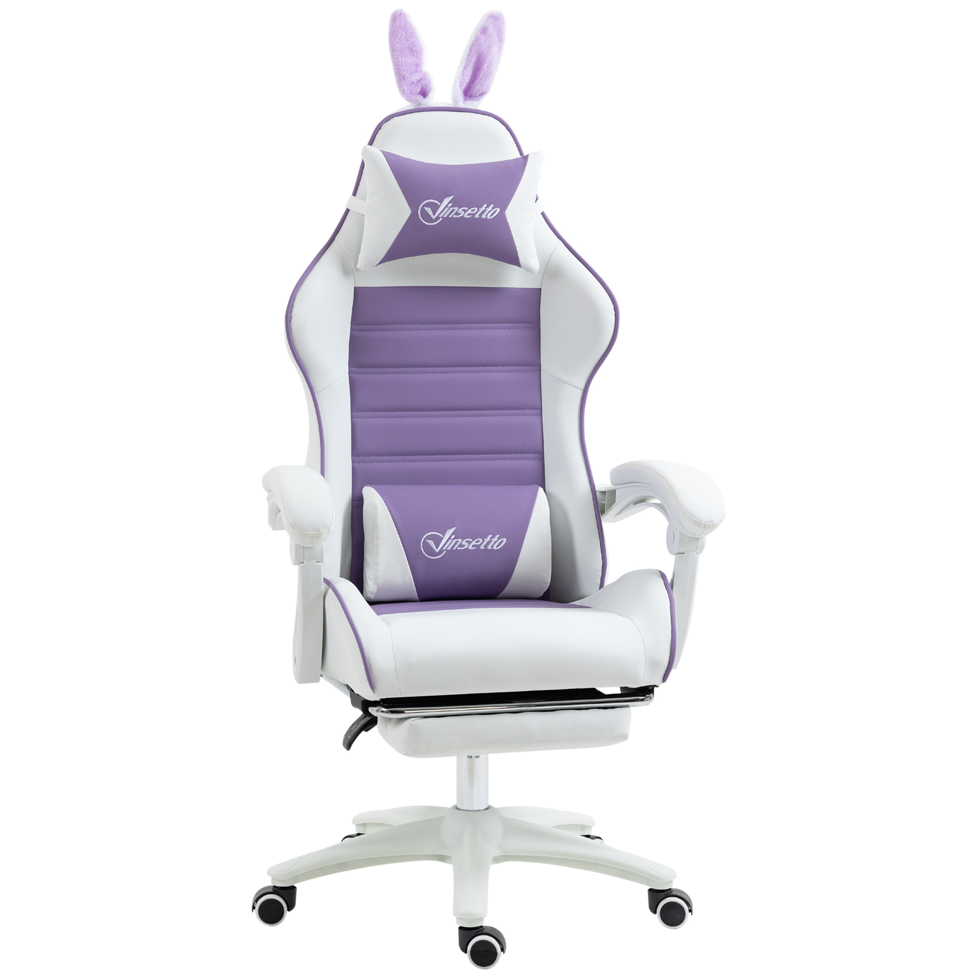 Chaise de jeu inclinable en cuir synthétique Vinsetto 135 °     Appui-tête Support Lombaire et Repose-pieds 65X63X136-142 cm Violet