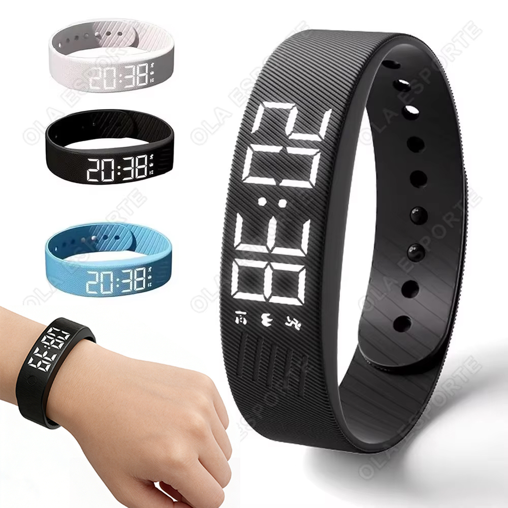 LED Digital Alarm Clock Watch Adjustable Snooze-proof Alarm Bracelet with Running Pedometer Waterproof Vibrating Alarm HW12