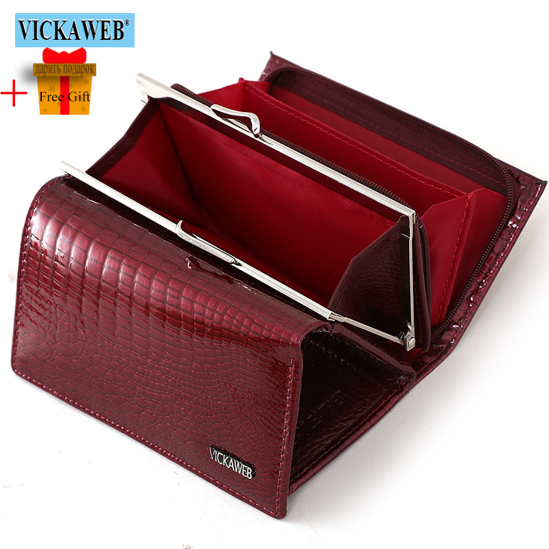 Cartera corta de cuero genuino para mujer, monederos a la moda para mujer, monedero pequeño con cerrojo de cocodrilo y cremallera AE2155, regalo gratis
