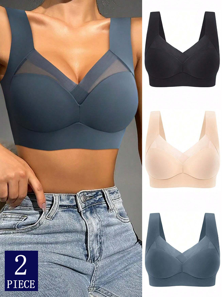 2PCS Reggiseni sportivi in pizzo da donna Plus Size Reggiseno senza cuciture Bralette Backless Lady Reggiseno Gilet Donna Raccogliere Wireless antiurto L-3XL