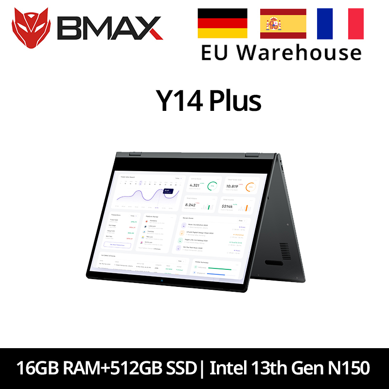 BMAX Y14 Plus Laptop 14 Zoll Notebook Windows 11 16GB RAM 512GB SSD 1920*1080 IPS Intel N150 Laptops Computer Micro SD Bluetooth