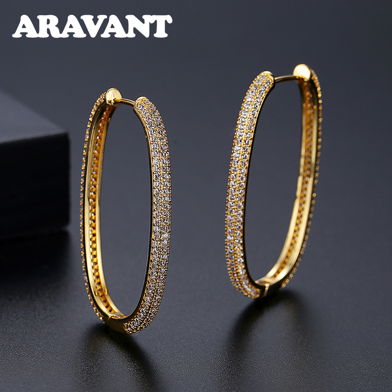 Orecchini a cerchio Aravant in argento 925 da 40 mm con zirconi in oro 18 carati per gioielli da donna alla moda