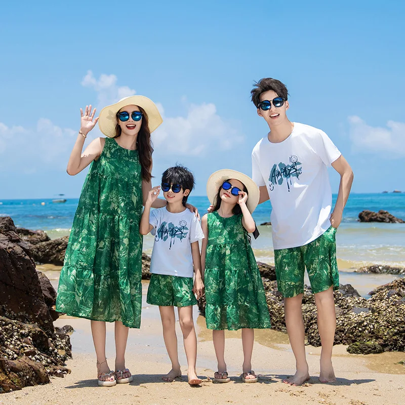 Conjunto de dos piezas para madre e hija, ropa familiar, vestido sin mangas, camiseta de papá e hijo, pantalones cortos