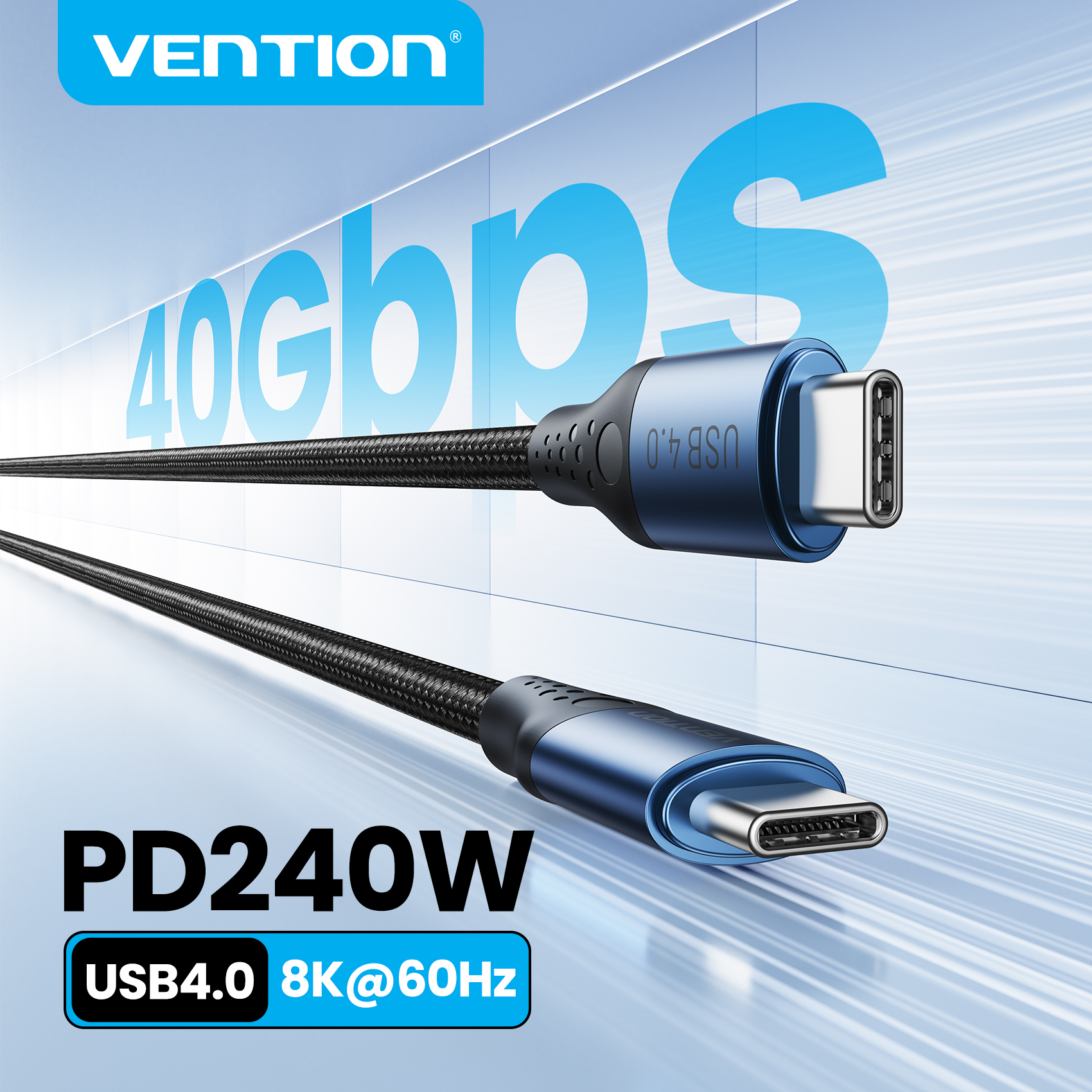 เวนชั่น 240W สาย USB4 40Gbps 8K@60Hz ประเภท C สาย USB C ถึง Type-C PD3.1 สายชาร์จเร็วการถ่ายโอนข้อมูลสำหรับแมคบุค ไอโฟน 17