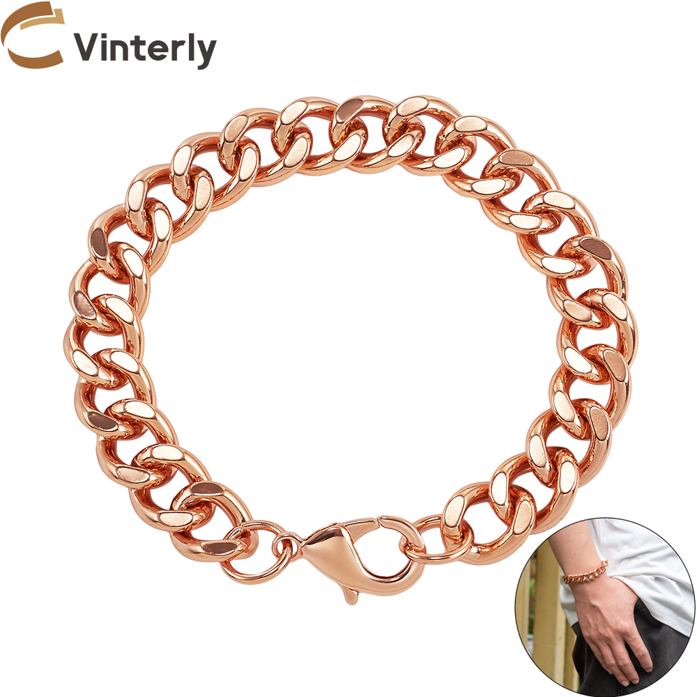 Pulseras de cobre puro Vinterly para hombre, cadena cubana ajustable, cierre de langosta, Punk, 12mm, antiarañazos, joyería de 7,5-9 pulgadas para hombre