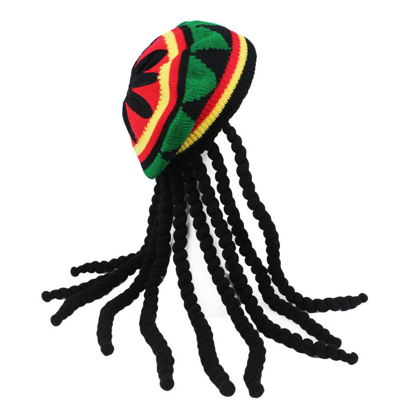 Novo chapéu de trança de malha unissex jamaicano bob rasta gorro chapéus hip hop boné dreadlocks peruca bob marley caribe fantasia vestido chapéu