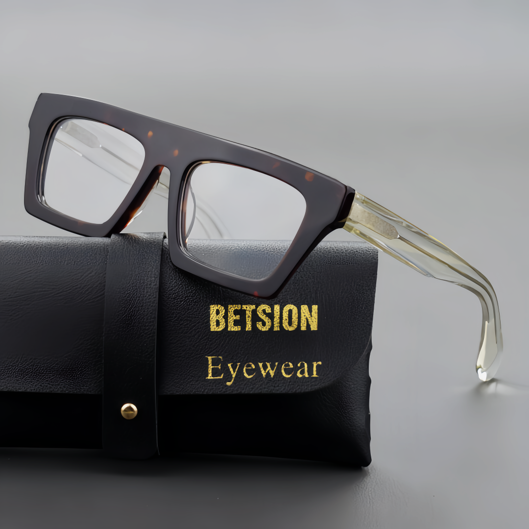 BETSION Montures de lunettes rétro rectangulaires pour hommes, en acétate épais, monture intégrale, style tendance écaille de tortue # 6625