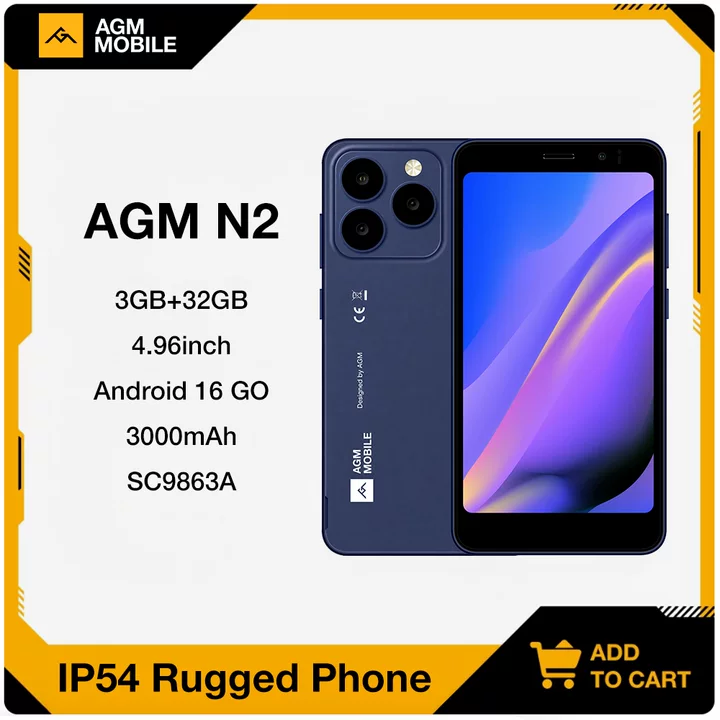 Прочный смартфон AGM N2 3 ГБ+32 ГБ, IP54, для активного отдыха, 4,96 дюйма, Android 16 GO, аккумулятор 3000 мАч, две SIM-карты, недорогой мини-телефон