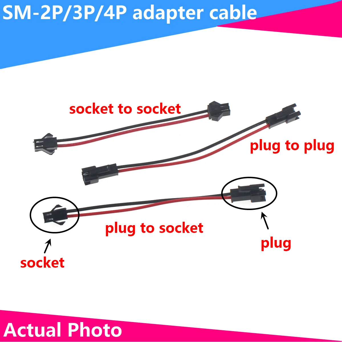 Masculino Plug Soquete Masculino Bus Connector, Linha Adaptador, LED Strip Light Driver, conector rápido, SM-2, 3, 4P, 2, 3, 4Pin
