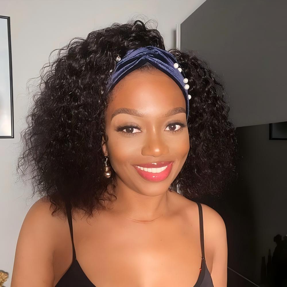 Pelucas con diadema de cabello humano Remy brasileño, rizado y con textura, 200% de densidad, 20 pulgadas, listas para usar, sin pegamento, con ondas de agua, para mujeres.