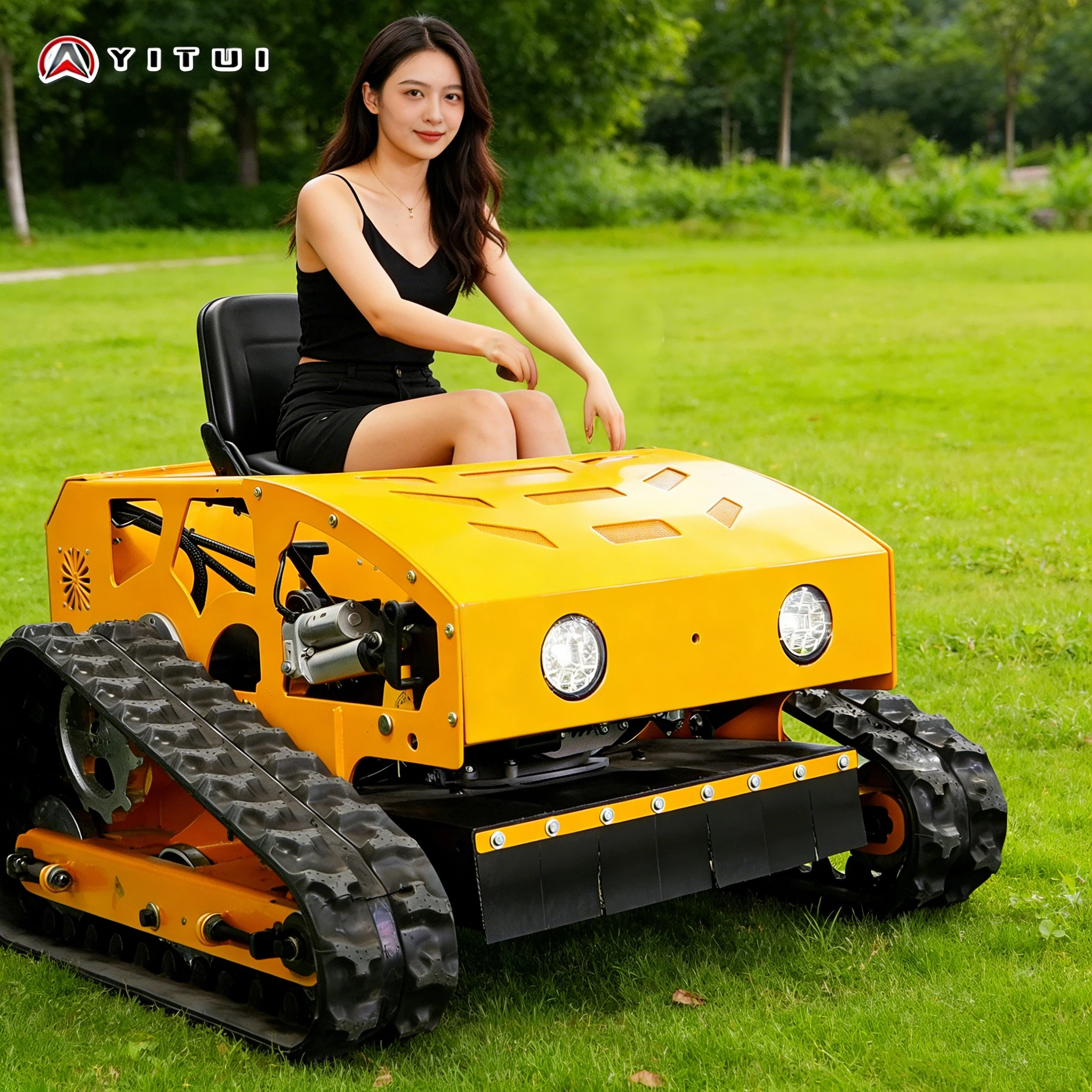Customized-550mm Cutting Width Factory Direct Sale Rubber Crawler Petrol Engine Remote Control Lawn Mower Self-Propelled